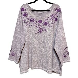 Woman Within Boho Embroidered Knit Top Womens Sz 3X Floral Cottagecore Soft Girl